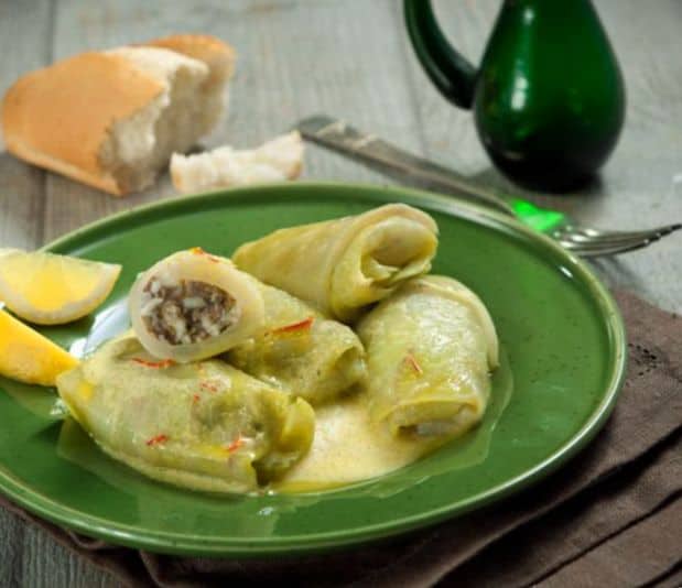 stuffed cabbage leaves with minced meat in egg lemon sauce result
